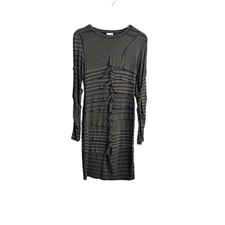 Nicole Miller Black Brown Stripe Long Sleeve Ruched Ruffle Knit Sheath Dress Med