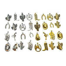 80pcs Western Cowboy Cowgirl Charms Zinc Alloy Cactus Boots Hat DIY Jewel