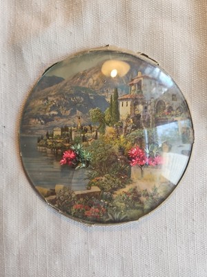 Vintage dome glass 6'' diameter picture of European countryside (?) Paper Back
