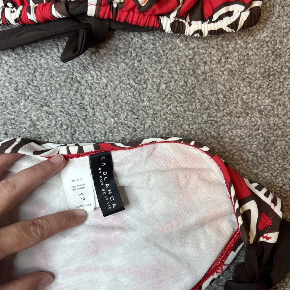 La Blanca Bikini Swimsuit Womens 34D Top 10 Bottom Floral Tie Side Beaded Swim - Image 4 of 4