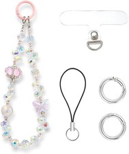 Beaded Phone Charm Wrist Strap Butterfly Phone Chain Strap for Backpack Keychain