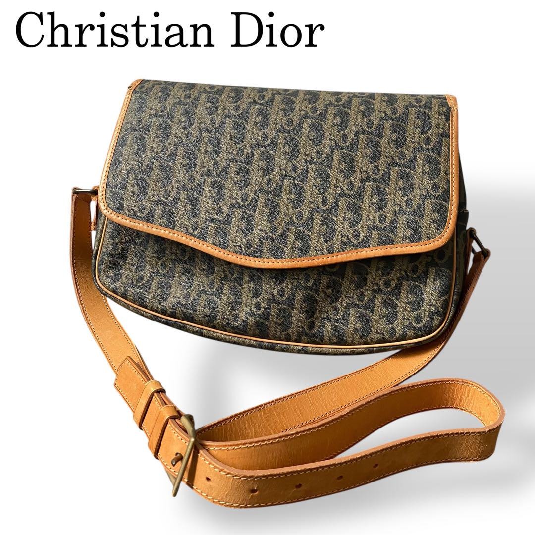 Dior Black Leather Flap Shoulder Bag with Logo Hardware from Japan