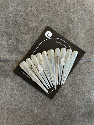 XXL Press On Nails 10pcs | Ultra Long Clear Silver | Gothic Drag Aesthetic