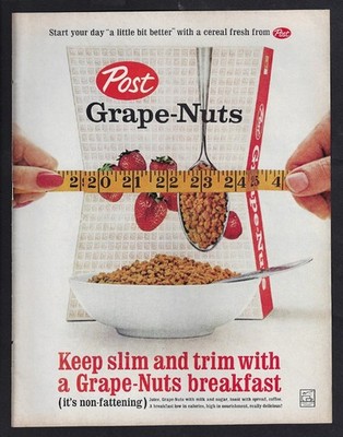 1962 POST GRAPE-NUTS Cereal Print Ad ''Keep slim and trim...''