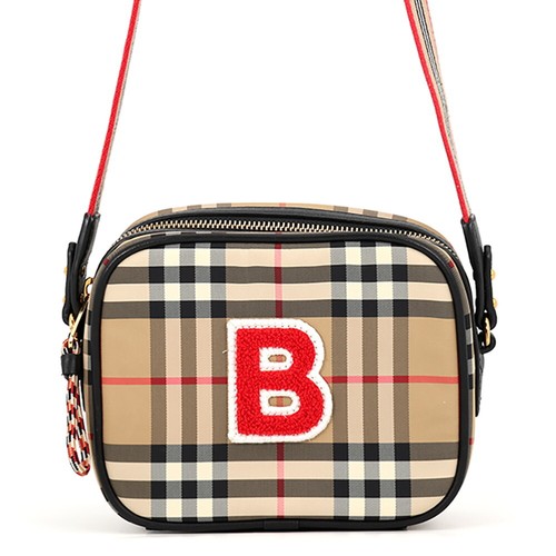 BURBERRY Shoulder Bag Nova Check B Patch Nylon Leather 8023901 Black Used