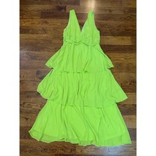 Lulu's Celebration Time Tiered Maxi Dress Women's Large Chartreuse Sleeveless