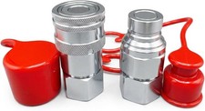 1/2" NPT Flat Face Hydraulic Quick Connect Couplers/Couplings Set w/Dust Caps...