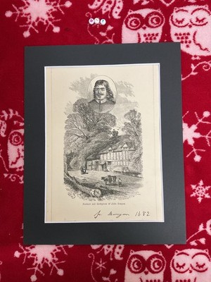 Wirklich schöner montierter antiker Kunstdruck von 1860 mit JOHN BUNYAN