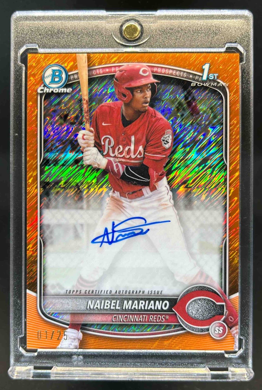 2025 Bowman Naibel Mariano Chrome Auto Orange Shimmer Refractor 1st #1/25