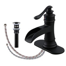 BATHADORE Waterfall Single-Handle Low-Arc Bathroom Faucet Matte Black