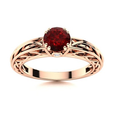 925 Silver Natural Garnet Solitaire Trendy Wedding Prong Ring Jewelry