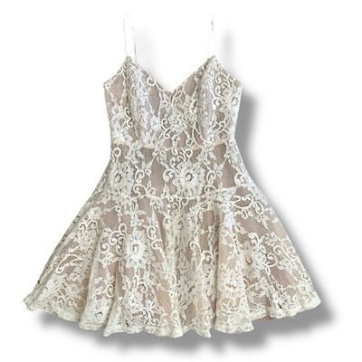L Atiste by Amy Ivory Lace Mini Dress Medium Fit & Flare Blush Lined Bridal