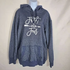 J America Womens Hoodie Sz XXXL Navy Blue Faith Over Fear Graphic Glitter