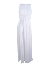 Calvin Klein Women's Pintucked Ruffle Maxi Dress (6, White)