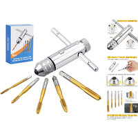 Gewindebohrer Set M3-M8, 5 StüCk HSS Titan-Beschichtet Mit T-Griff Ratsche