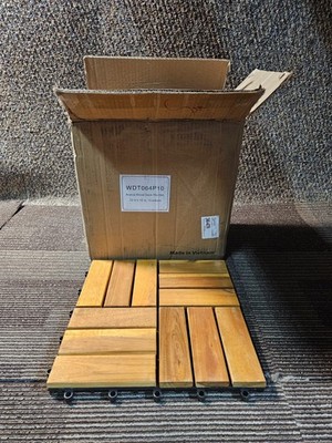 (QTY 10) 12'' x 12'' Acacia Wood Interlocking Flooring Tiles  Deck Tile WDT064P10