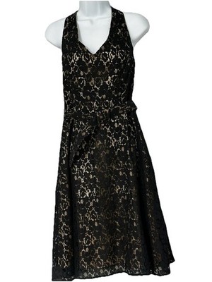 Black Cocktail Dress Lace Overlay Belted B.i.y.a.y.c.d.a. Size 12