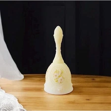 Vintage Fenton Handpainted Custard Glass Bell Artist Signed Metzger, Floral Bell