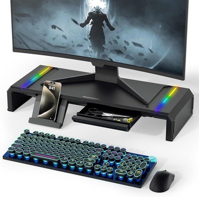 Heymaster Black Foldable RGB Light Gaming Monitor Stand for Desk