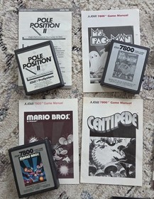 VINTAGE ATARI 7800 PROSYSTEM GAMING BUNDLE CONSOLE, 8 GAMES & MANUAL ~ 1988