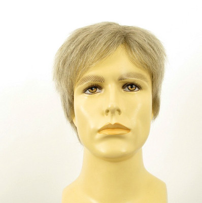 Perruque Homme 100% Cheveux Humains - Blanc Avec Mèches Grises (Pierre 51) - Court - Neuf Avec étiquettes
