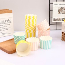 50pcs White Dots Colorful Striped Paper Cupcake Wrapper Baking Muffin C-wf!mx