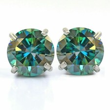 Genuine 2 Carat Blue HPHT Treated Diamond Stud Earrings in 925 Sterling Silver