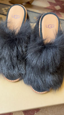 UGG Rosa Fluff Heel Women's Size US6 EU37 Black Fur Mules | eBay