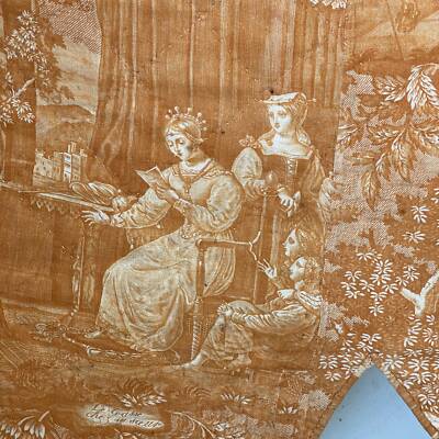 Caramel Toile de Nantes Milton and His Daughters antique toile rare find 1810s 