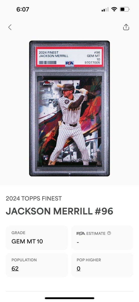 2024 Topps Finest - Common #96 Jackson Merrill (RC) PSA 10 GEM 