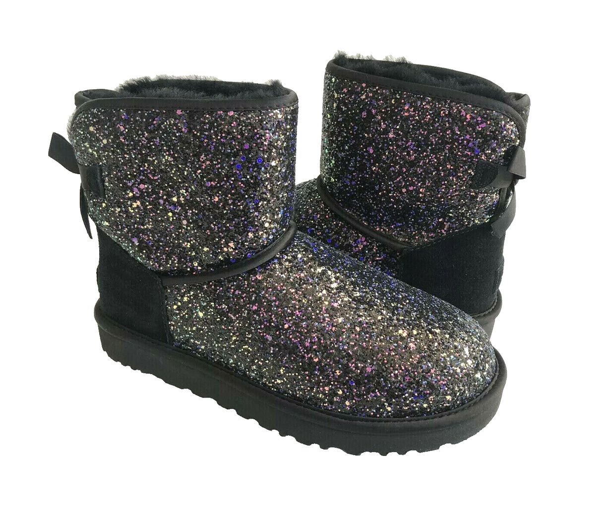 UGG CLASSIC MINI BAILEY BOW COSMOS BLACK SPARKLE BOOT US EU 38 UK