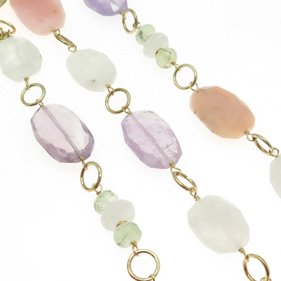 RAREZAS Collar de Piedra Lunar Amatista Cuarzo Chapado en Oro Plata de Ley 925 36" Foto 3 de 4