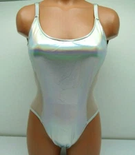 Sauvage Holograpic Mesh Accented One Piece Bikini Silver XSmall-Large 334L