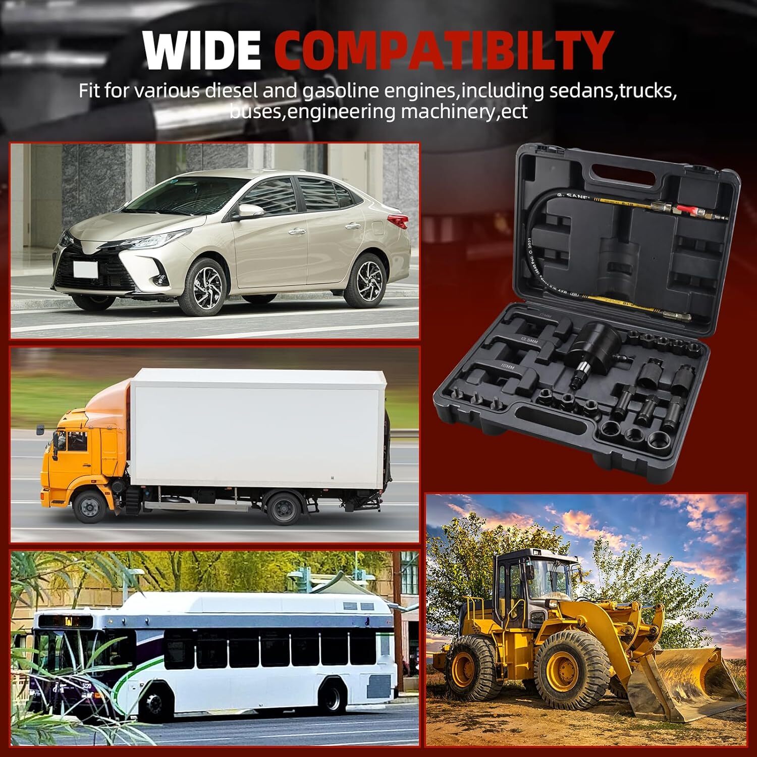 24Pc Diesel Injector Puller Pneumatic Injector Extractor Puller Tool Seized Pull