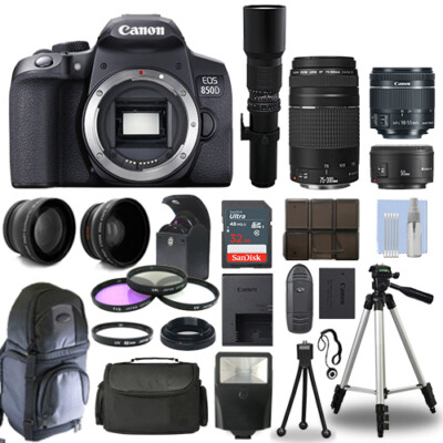 Canon EOS 850D / T8i DSLR + 6 Lens 18-55mm, 75-300mm, 50mm, 500mm + 24GB PRO KIT