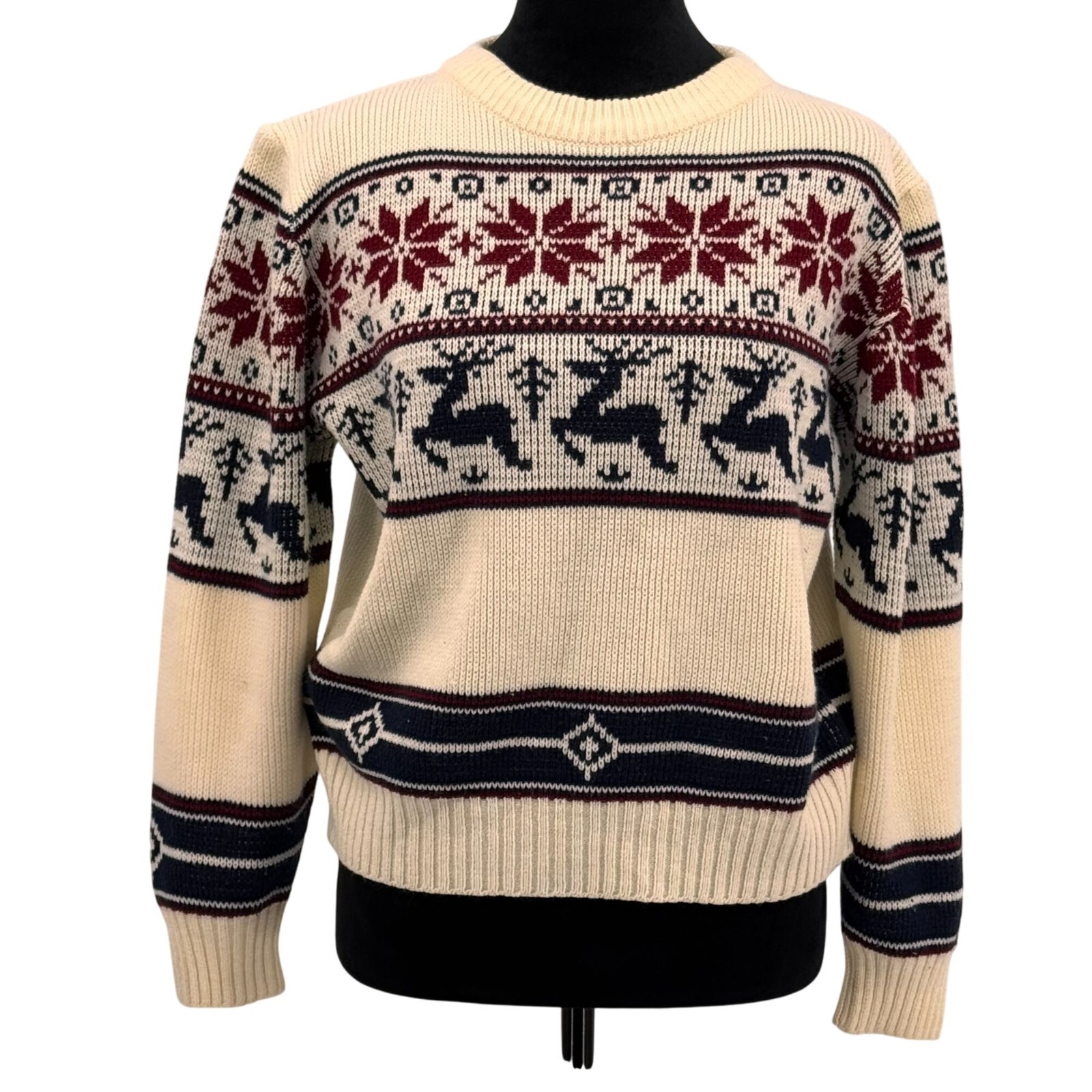 Vintage Barnaby Holiday Sweater Womens S Nordic Reindeer Snowflake Ribbed