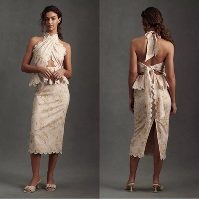 V. Chapman Daisy Halter Twisted Midi Dress Size 4 NWT Marigold Bouquet