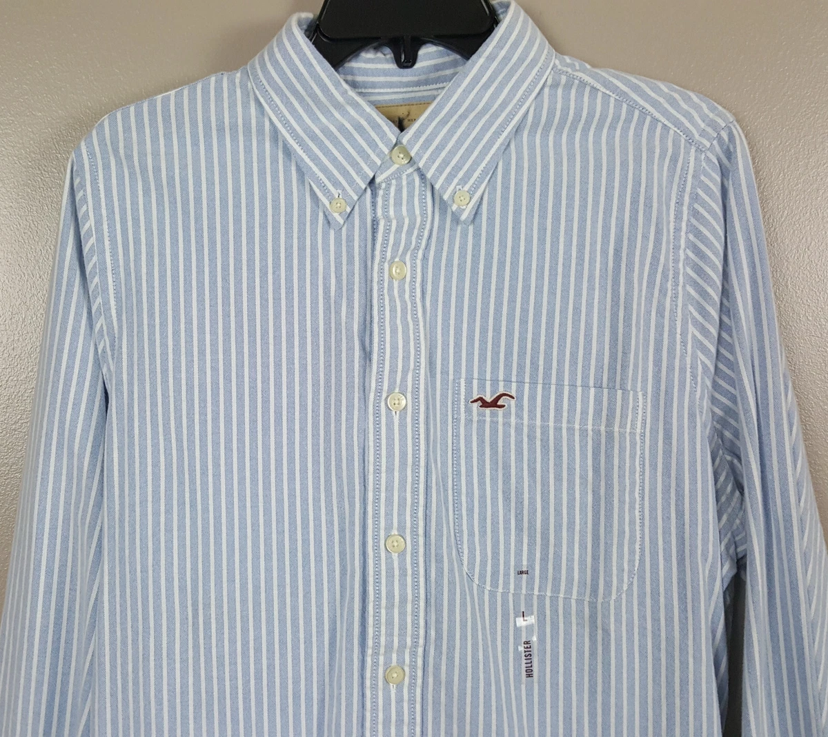 HOLLISTER MENS BUTTON UP STRIPED SHIRT LONG SLEEVE BLUE WHITE NEW (SIZE  LARGE)