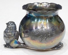 Ancien porte cure-dents DERBY SILVER CO victorien ART NOUVEAU OISEAU FIGURINE