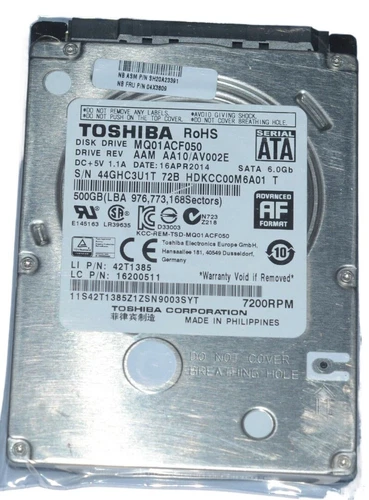 Toshiba Laptop Hard drive 500GB 7200RPM SATA. 7MM Ultra Thin. MQ01ACF050