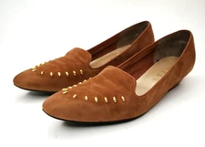 VTG Selby Womens SZ 10 Comfort Flex Expresso Kid Suede Slip On Shoe Gold Accent