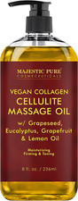 Majestic Pure Cellulite Massage Body Oil - with Vegan Collagen  Stem Cells 8 Oz