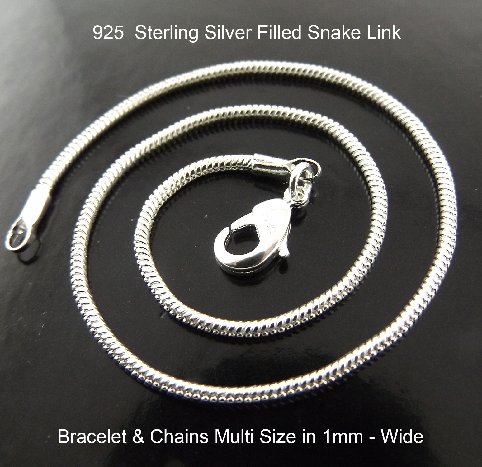 Sterling Silver Snake Link Bracelet Solid 925 Silver Filled Chain-image