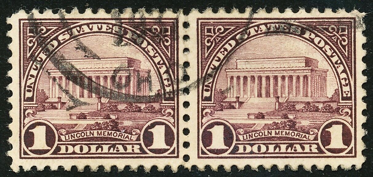 DR JIM STAMPS US SCOTT 571 $1 LINCOLN MEMORIAL PAIR USED NO RESE
