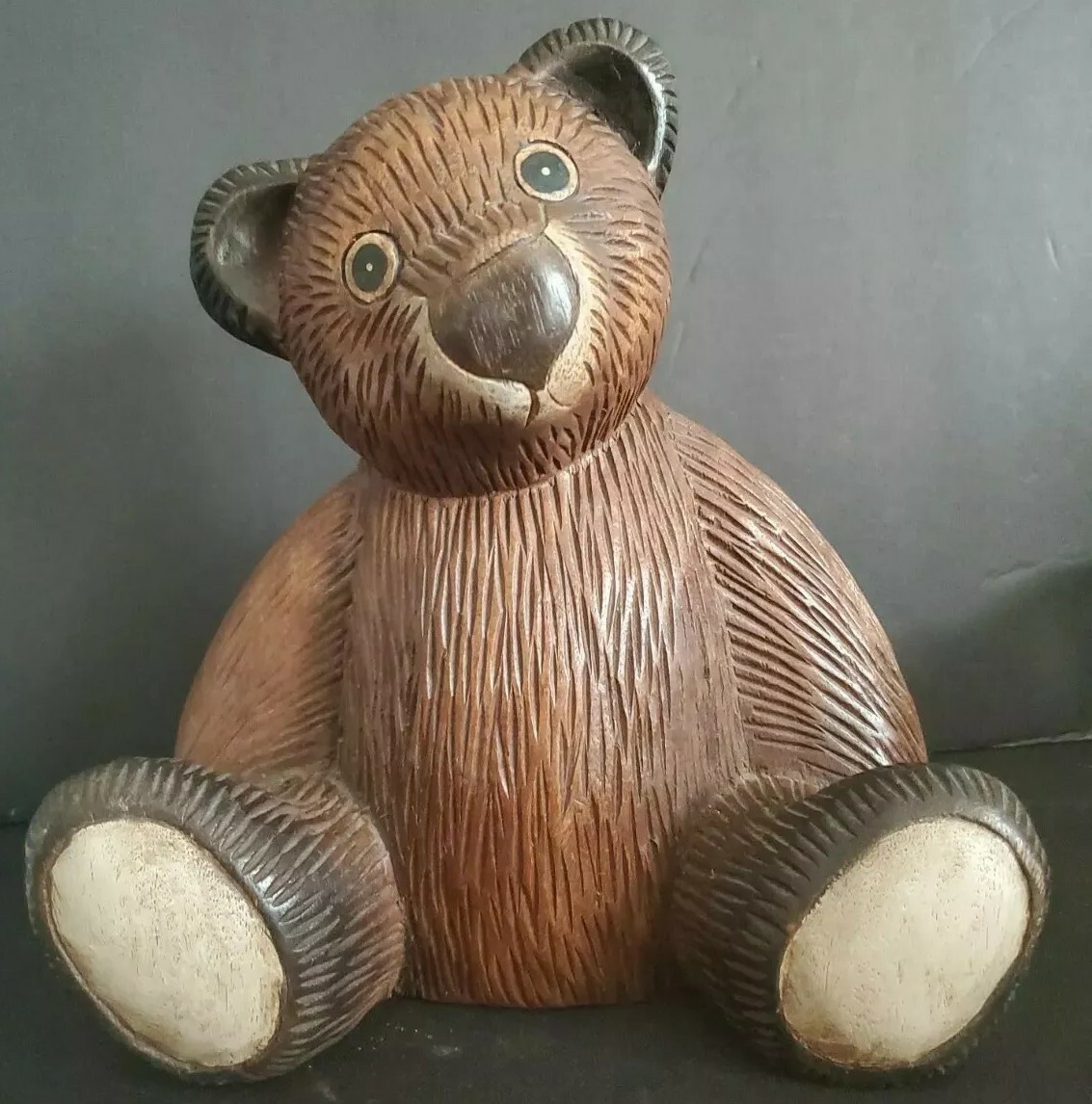 VTG Carved Wood Teddy Bear Statue Folk Art Sculpture LARGE 11