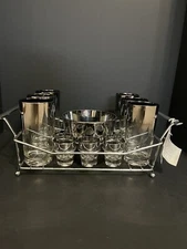 Queen's Lusterware Bar SET Silver Ombre 12 Glasses & Ice bucket Chrome Caddy