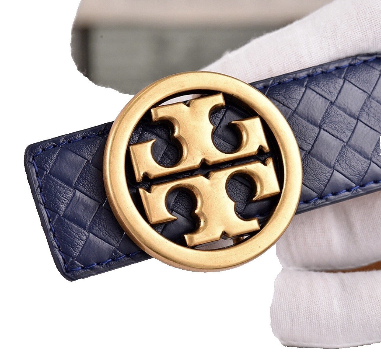 Tory Burch Web Belt Multicolor Stripe Brown Leather Buckle Gold Tone D Ring XS Tory Leather 1.25 main image 2