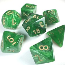 Chessex Dice Poly - Vortex Green w/ Gold - 7 - 27435 Free Bag DnD