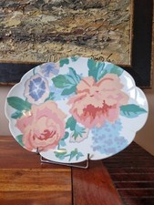 Sublime grand plat oval en Porcelaine Limoges Genevieve Lethu Victoria 1985