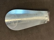 VINTAGE METAL ADVERTISING SHOE HORN - LARAMIE WY, HAINES SHOE STORE, RAND SHOES